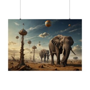"Elephants Stranded on a Dusty Distant Planet" - Matte Poster - in the Style of Salvador Dali