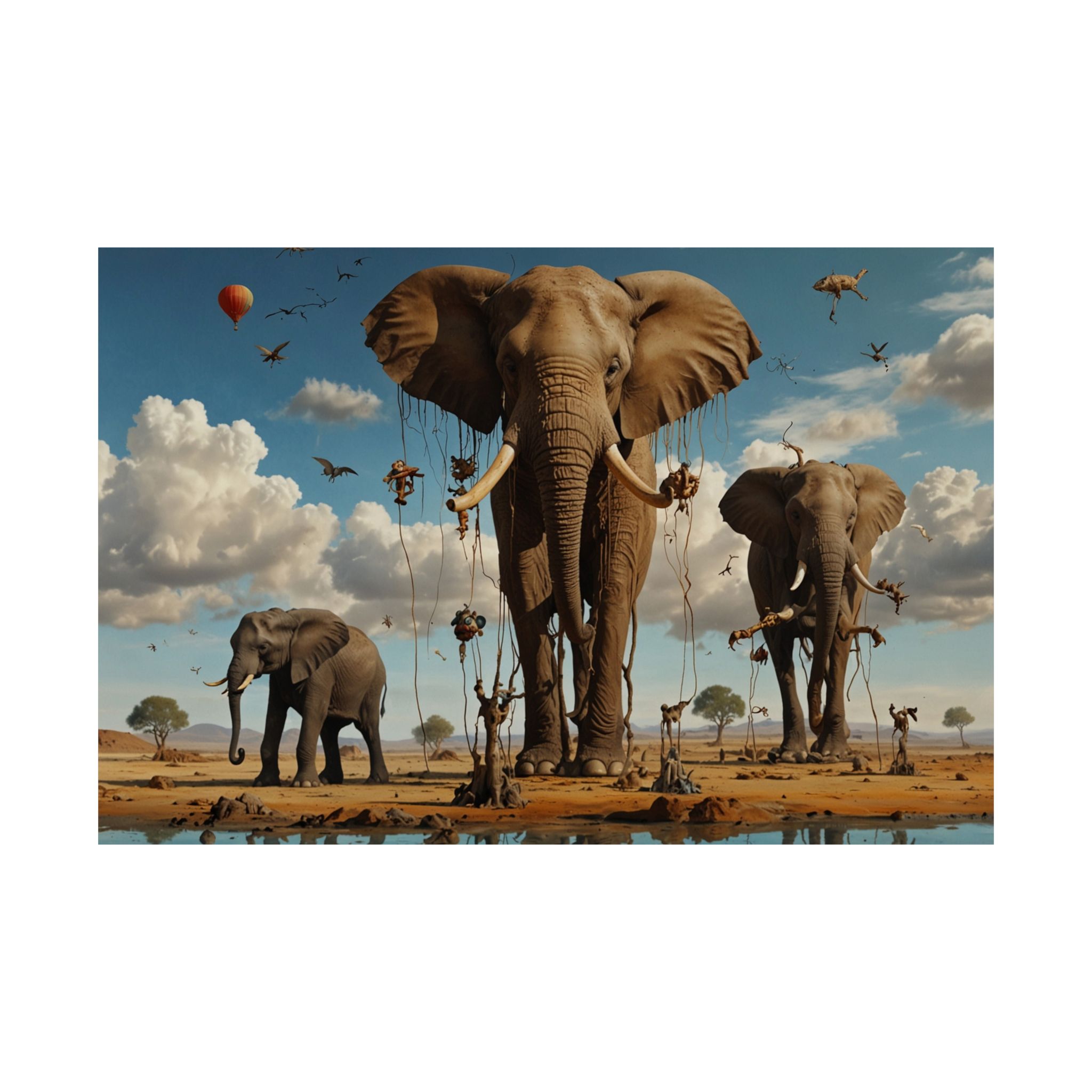 "Elephants on Earth Phones" - Matte Poster - in the Style of Salvador Dali - Image 6