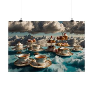 "Tasty Tea Time in the Clouds" - Matte Poster - in the Style of Salvador Dali