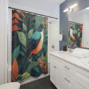 "Jungle Bird" Illustration Designed Shower Curtains