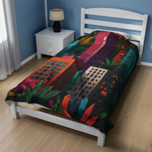 Velveteen Plush Blanket - "Jungle City" Design