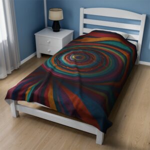 Velveteen Plush Blanket - "Rainbow Vortex" Design