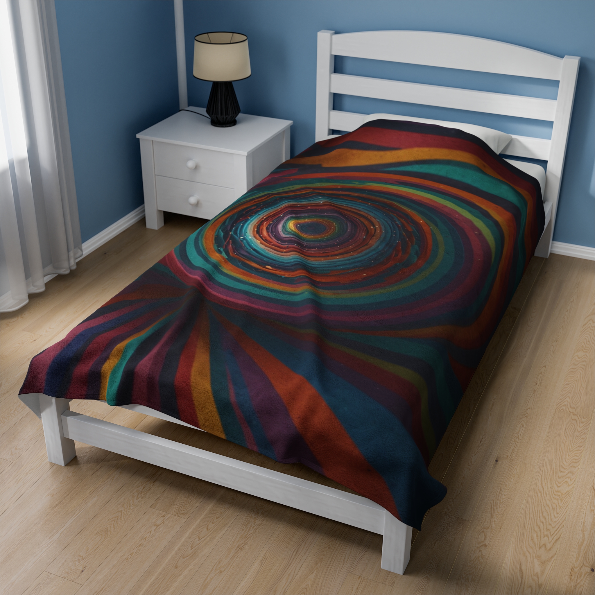 Velveteen Plush Blanket - "Rainbow Vortex" Design