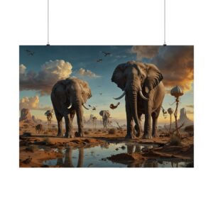 "Elephants of a Distant Land Posing for a Picture" - Matte Poster - in the Style of Salvador Dali