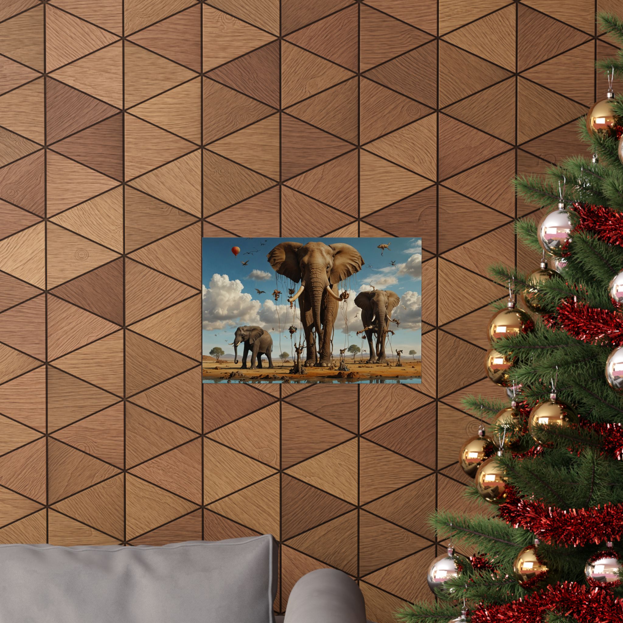 "Elephants on Earth Phones" - Matte Poster - in the Style of Salvador Dali - Image 8