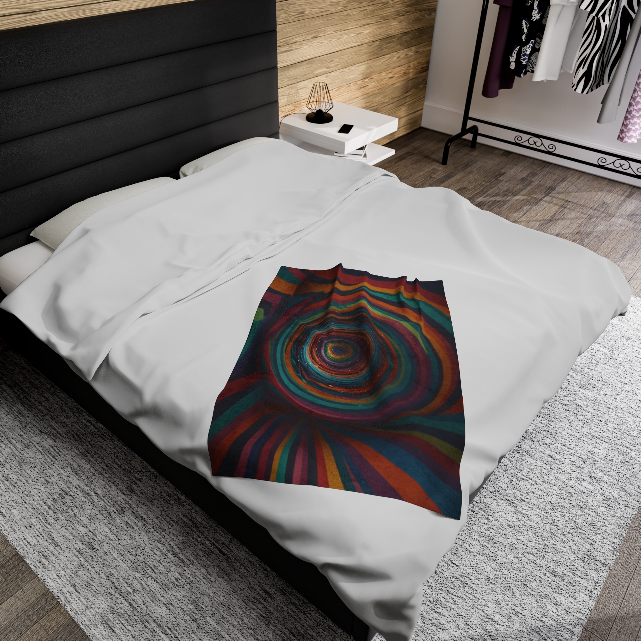 Velveteen Plush Blanket - "Rainbow Vortex" Design - Image 8