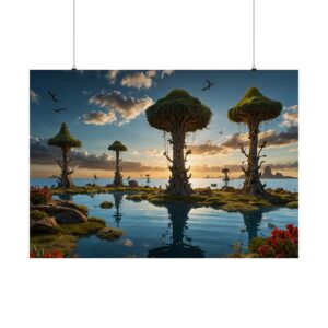 "Setting Sun Pre-Historic Lagoon" - Matte Poster - in the Style of Salvador Dali