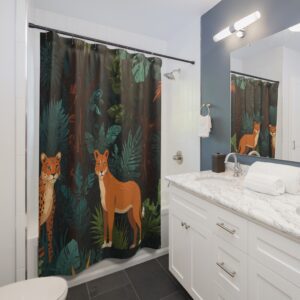 "Jungle Cats" Illustration Designed Shower Curtains