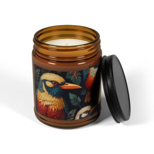 "Exotic Birds" Theme - Scented Soy Candle (Multi-Size, Amber Jar, 6 Scents)