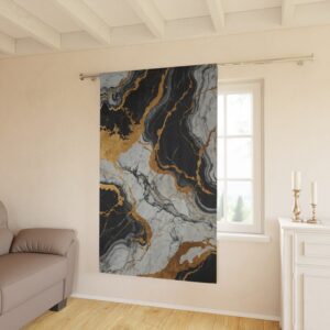 "Black & Gold Marble" -  Blackout Window Curtains  - (1 Piece)