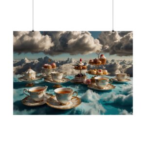 "Tea Time and Tasty Treats for Four" - Matte Poster - in the Style of Salvador Dali