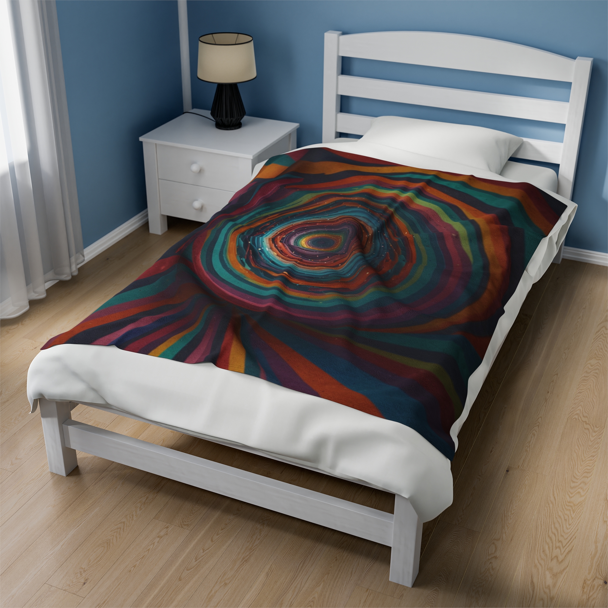 Velveteen Plush Blanket - "Rainbow Vortex" Design - Image 11