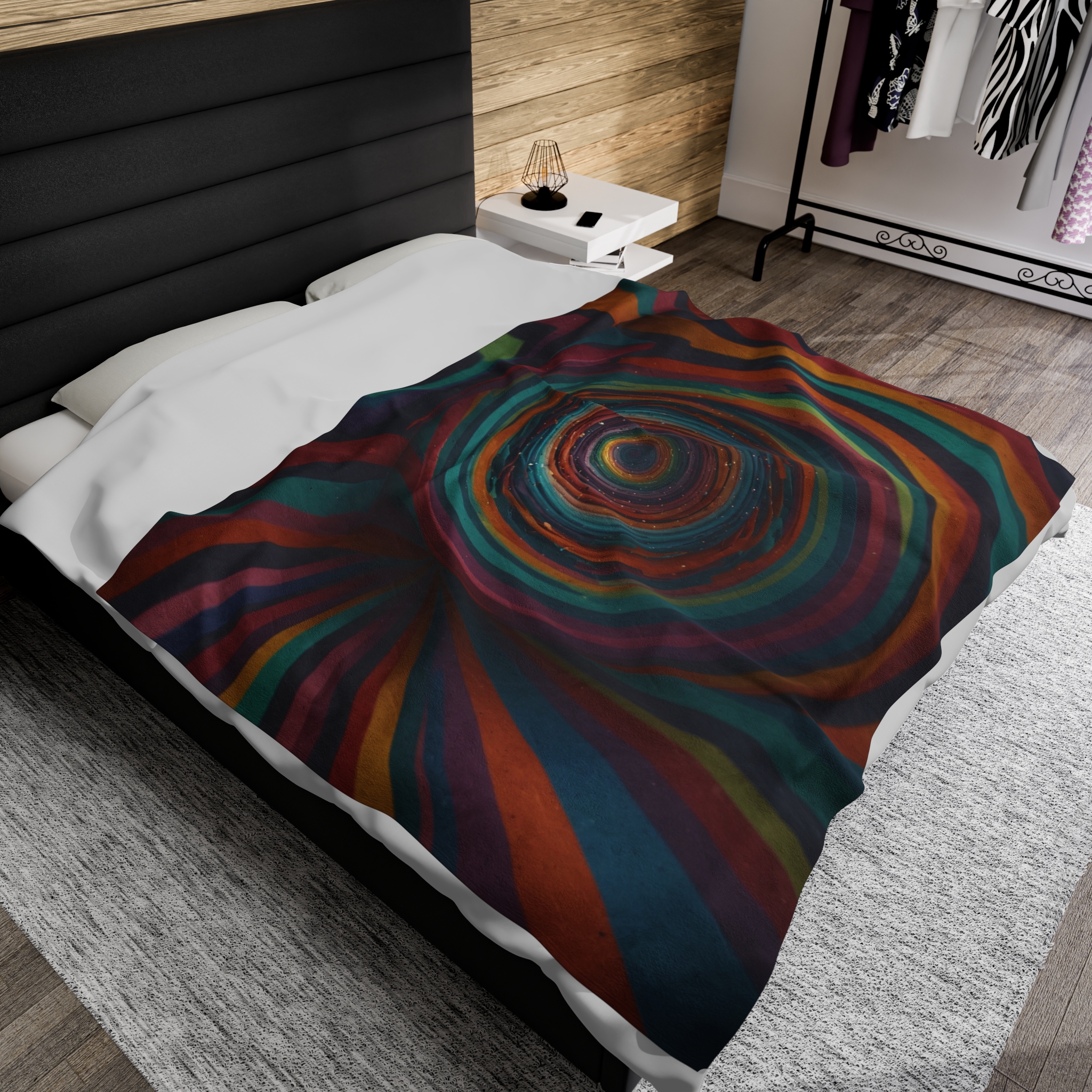 Velveteen Plush Blanket - "Rainbow Vortex" Design - Image 4