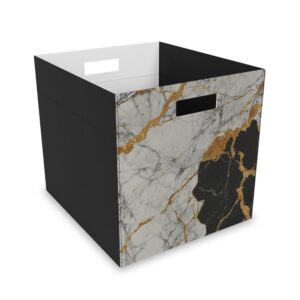 "Black & Gold Marble" -  Felt Storage Box for Organization, Office & Home Decluttering