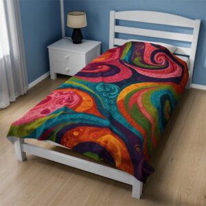 Velveteen Plush Blanket - "Colorful Swirlaciousness" Design