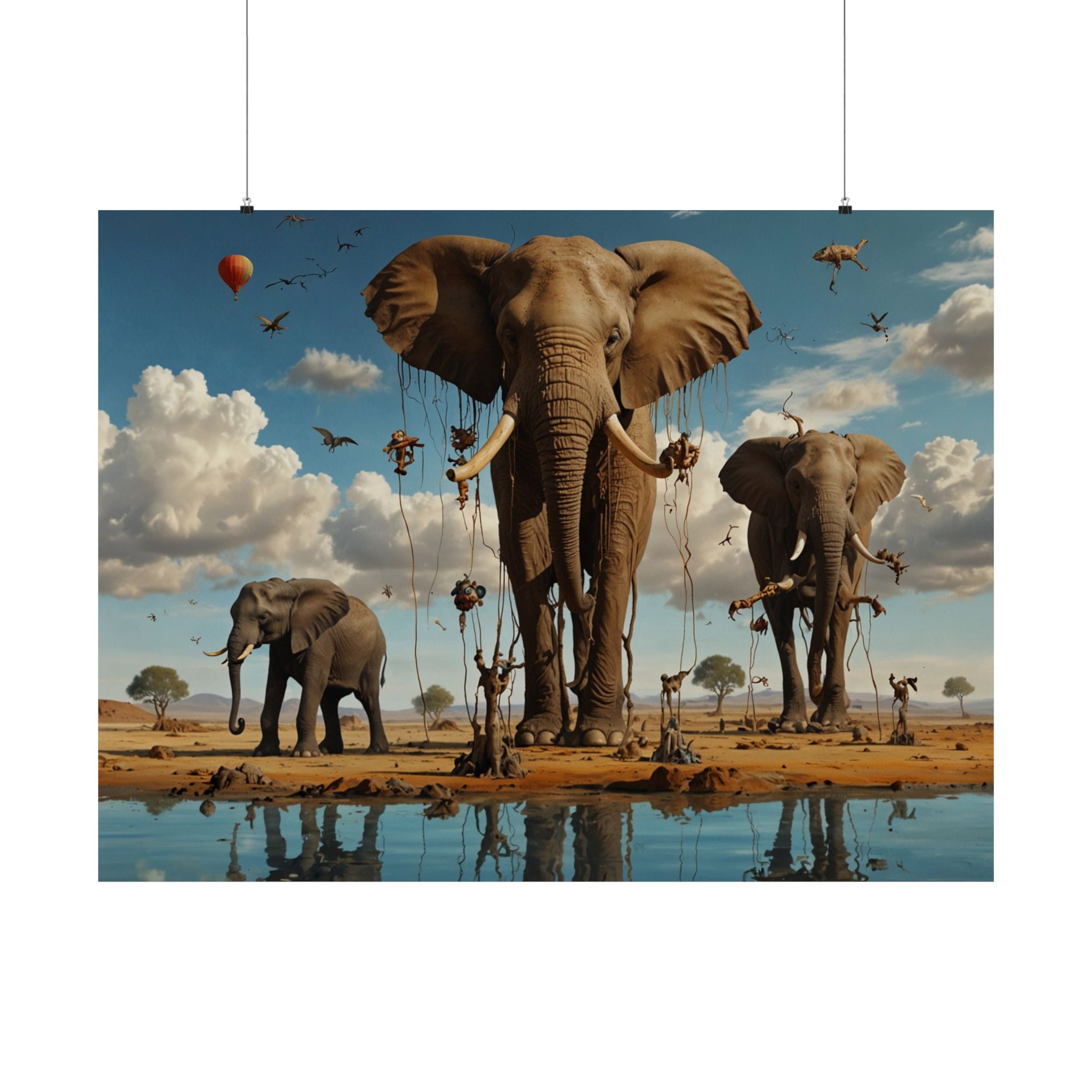 "Elephants on Earth Phones" - Matte Poster - in the Style of Salvador Dali - Image 13