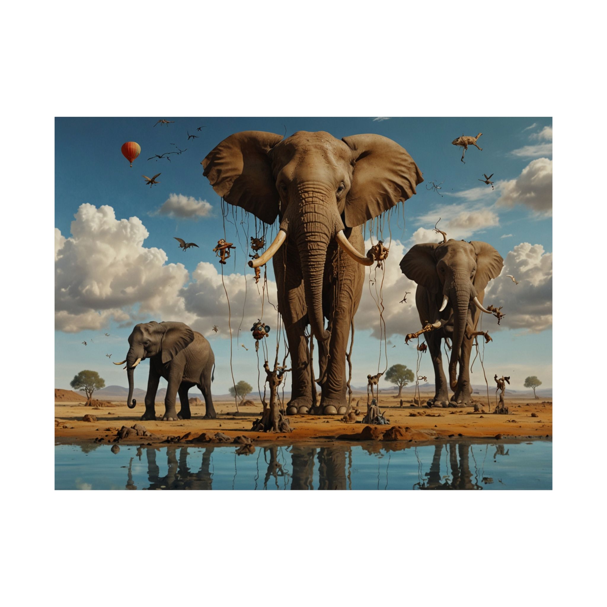 "Elephants on Earth Phones" - Matte Poster - in the Style of Salvador Dali - Image 14