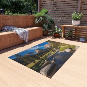 Outdoor Rug - "Bright Morning Mountain Stream" Design
