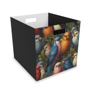 "Exotic Birds Party" -  Felt Storage Box for Organization, Office & Home Decluttering