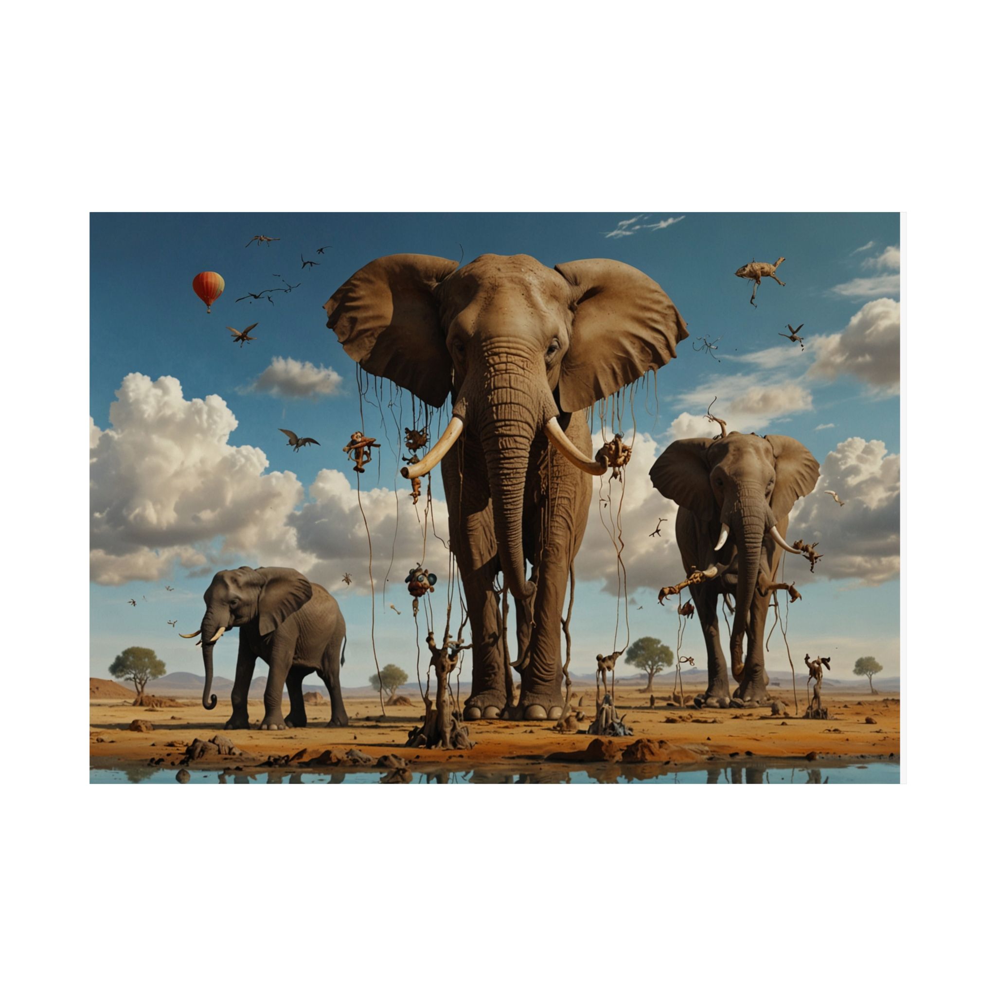 "Elephants on Earth Phones" - Matte Poster - in the Style of Salvador Dali - Image 2