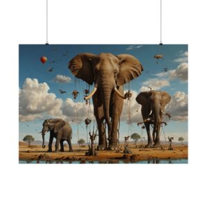 "Elephants on Earth Phones" - Matte Poster - in the Style of Salvador Dali