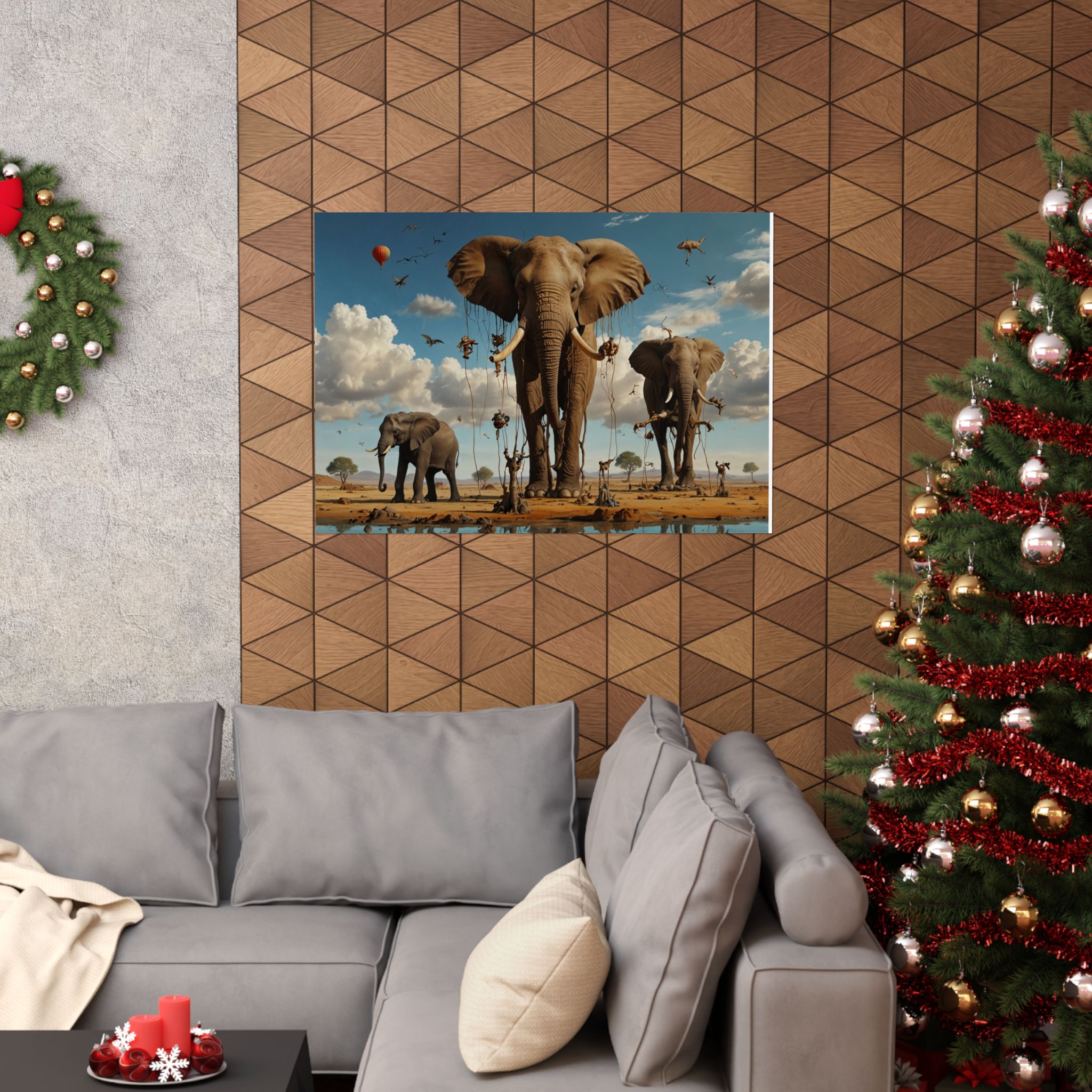 "Elephants on Earth Phones" - Matte Poster - in the Style of Salvador Dali - Image 4