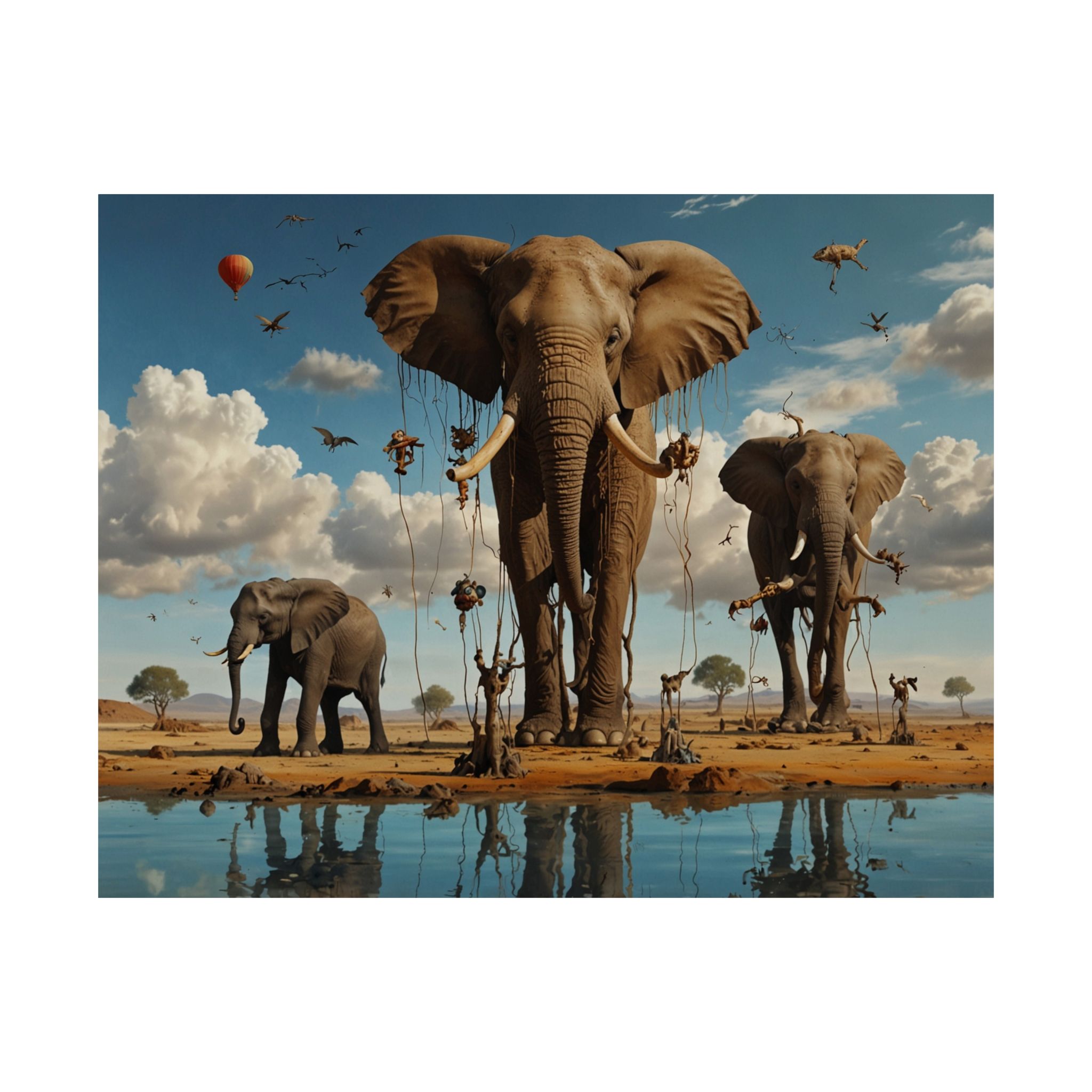 "Elephants on Earth Phones" - Matte Poster - in the Style of Salvador Dali - Image 10