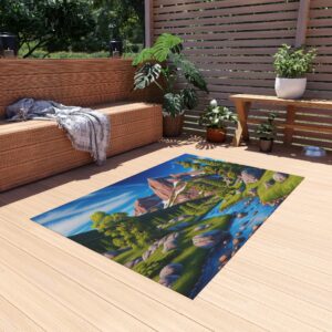 Outdoor Rug - "Happy Mountain Babbling Brook" Design