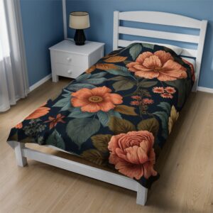 Velveteen Plush Blanket - "Blossoming Peach Flowers" Design