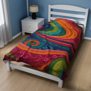 Velveteen Plush Blanket - "Colorful Swirling Waves" Design