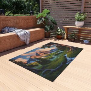 Outdoor Rug - "Crisp Early Morning Mountain Side" Design
