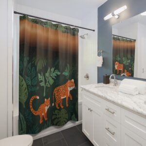 "Mama and Junior Jungle Cats" Illustration Designed Shower Curtains