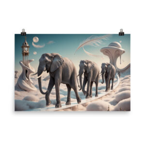Poster - "Elephants in Cloud City" - In Salvador Dali Style